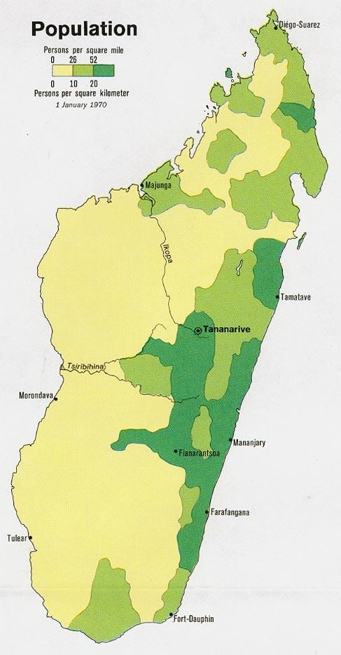 Madagascar densitatea populației hartă